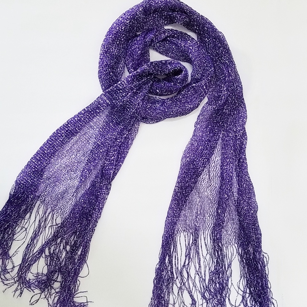 Purple Woven Glitter Scarf with Fringe - Picture 2 of 2